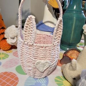 Pink and White Woven Bunny Basket